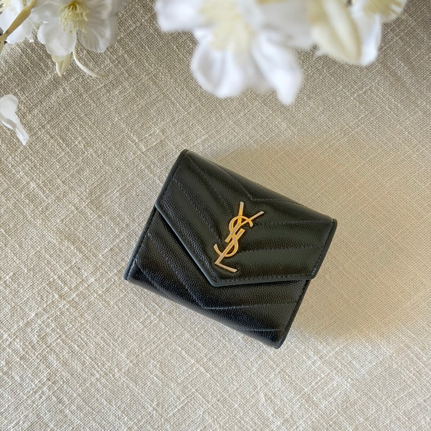 Authentic YSL Black Matelasse Trifold Wallet