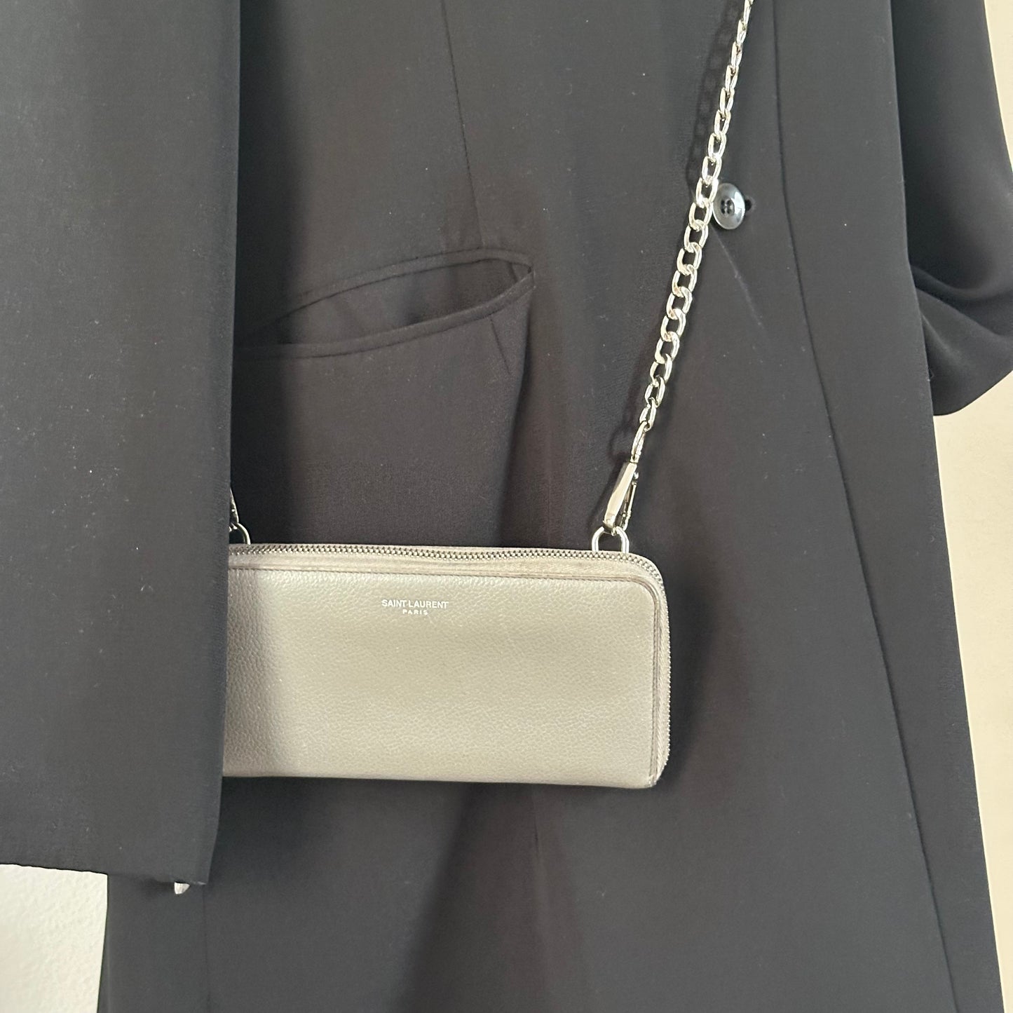 Authentic YSL Gray Rive Gauche Zipper Wallet