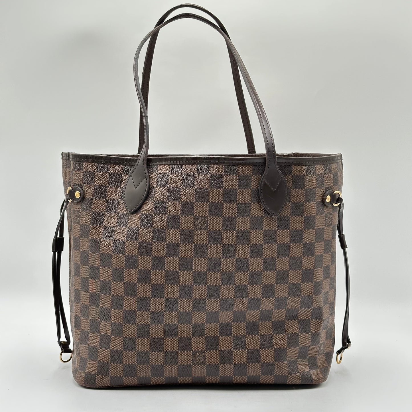 Authentic Louis Vuitton 2018 Damier Ebene Neverfull Rose Ballerine MM + Wristlet