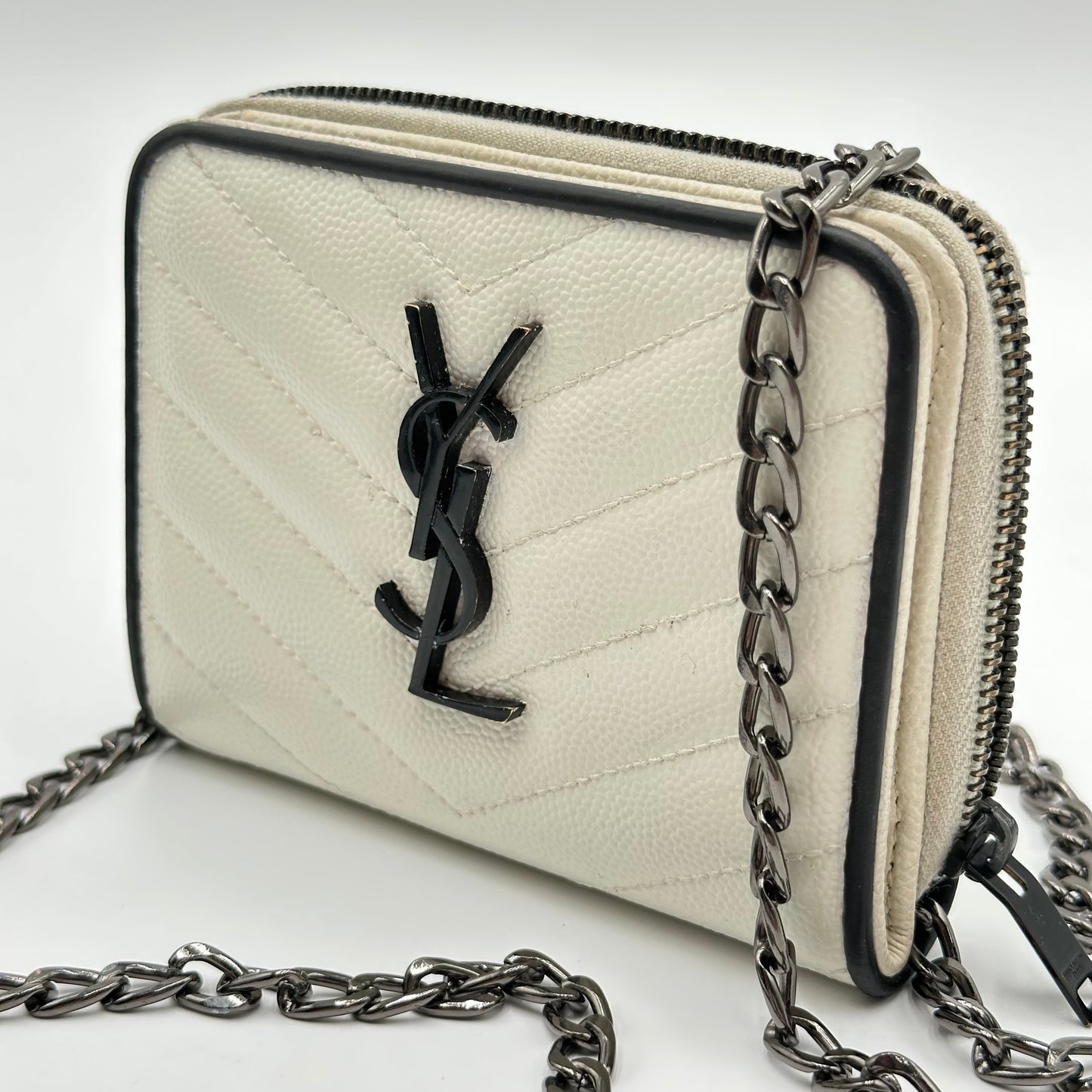 Authentic YSL White Matelasse Compact Wallet