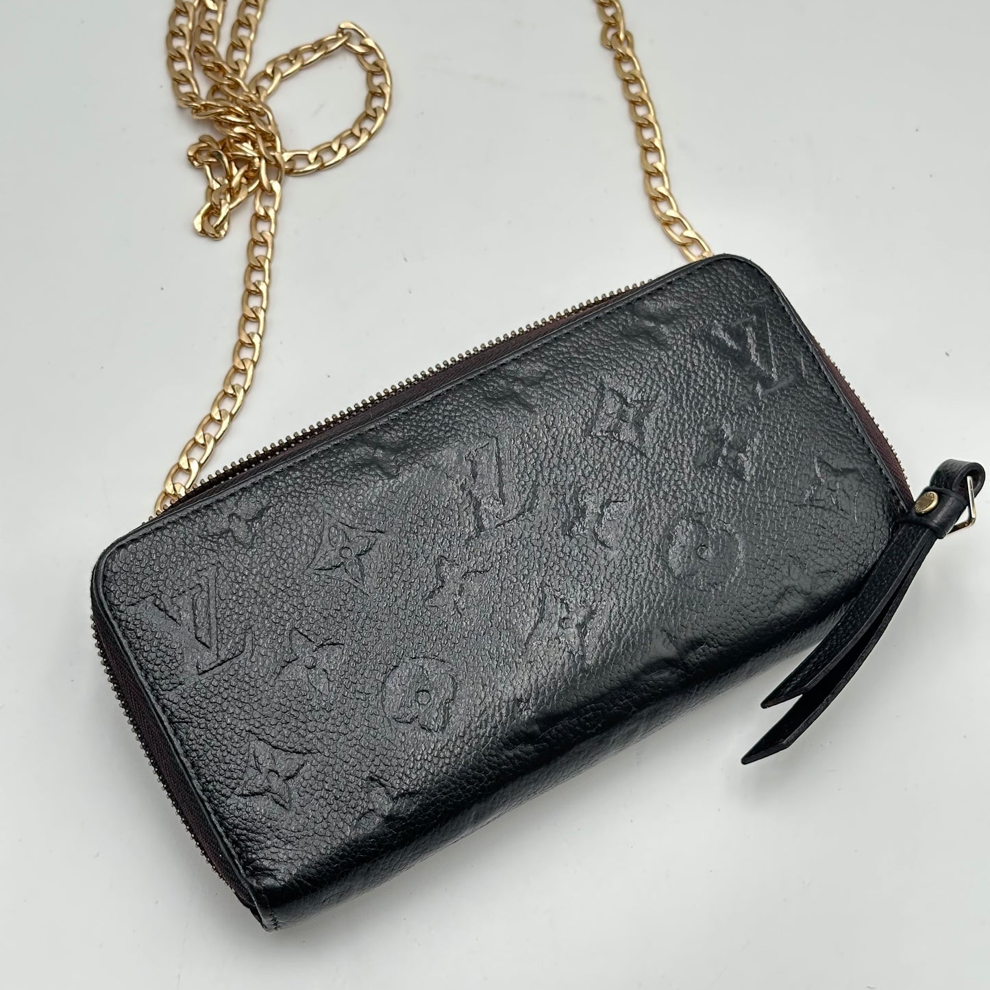 Authentic Louis Vuitton 2013 Black Empreinte Monogram Full Zipper Wallet Crossbody