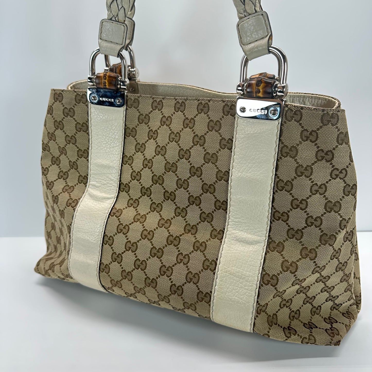 Authentic GUCC Canvas Large Bamboo Tote