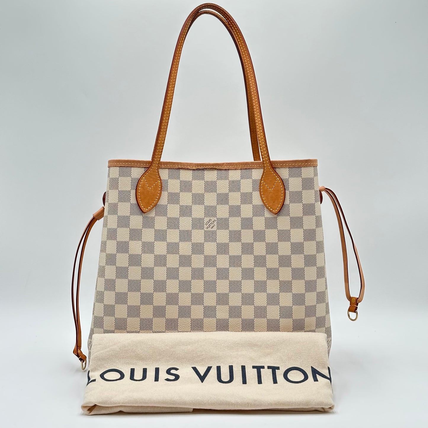 Authentic Louis Vuitton 2019 Damier Azur Neverfull MM Tote Handbag with Dust Bag