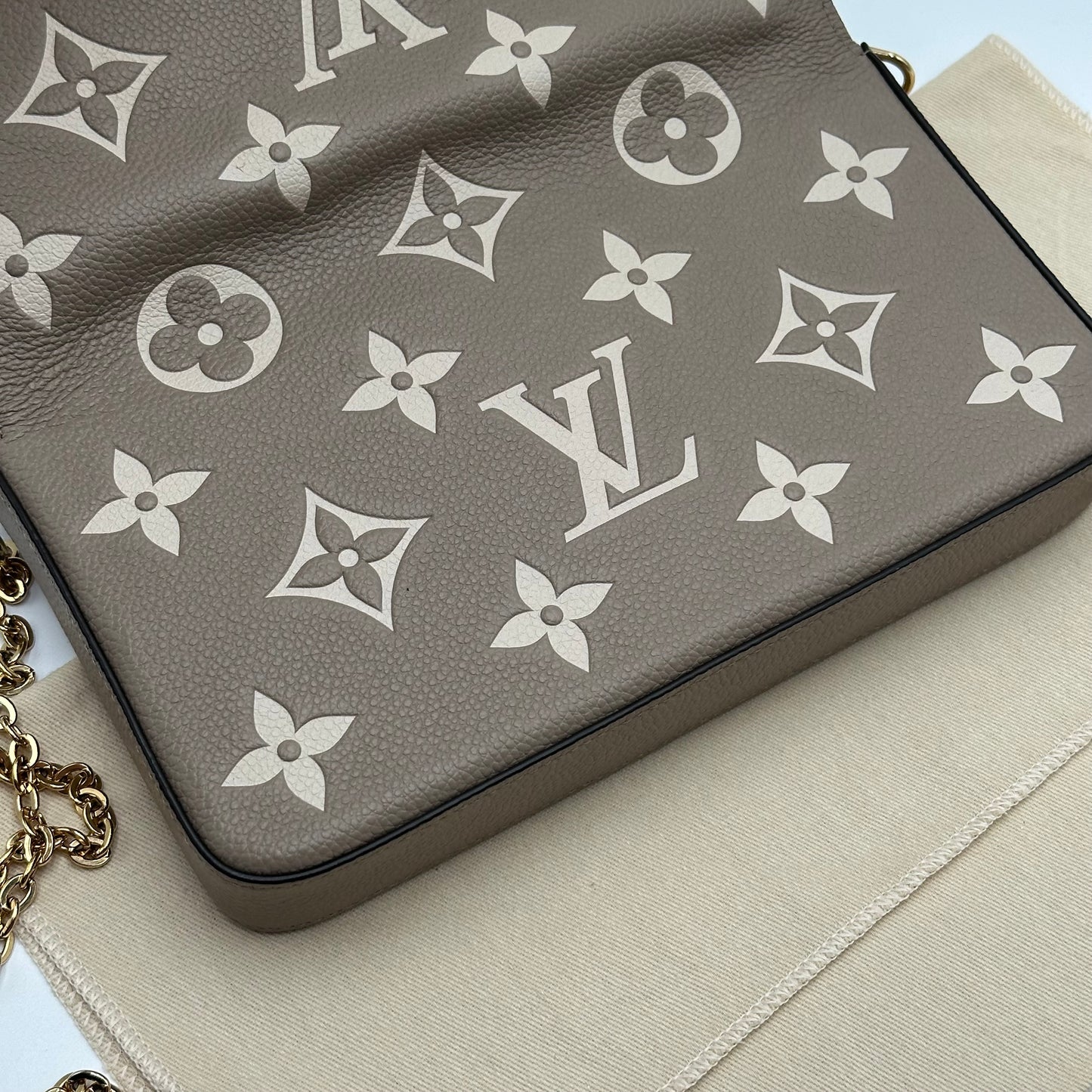 Authentic Louis Vuitton Turtledove Empreinte Felicie Pochette Crossbody