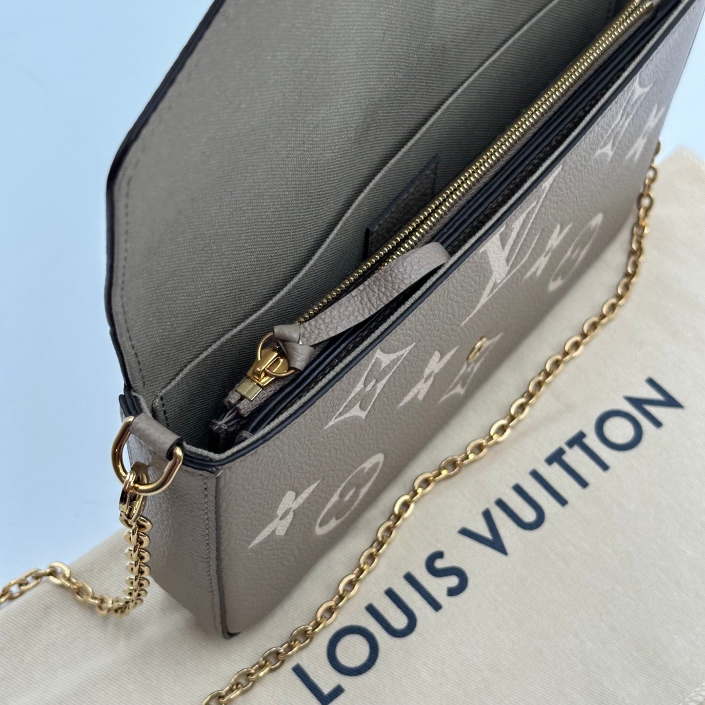 Authentic Louis Vuitton Turtledove Empreinte Felicie Pochette Crossbody