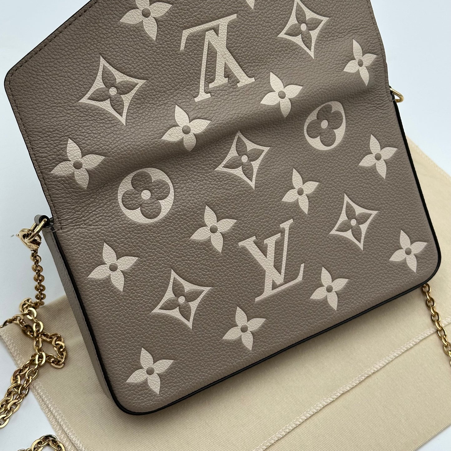 Authentic Louis Vuitton Turtledove Empreinte Felicie Pochette Crossbody