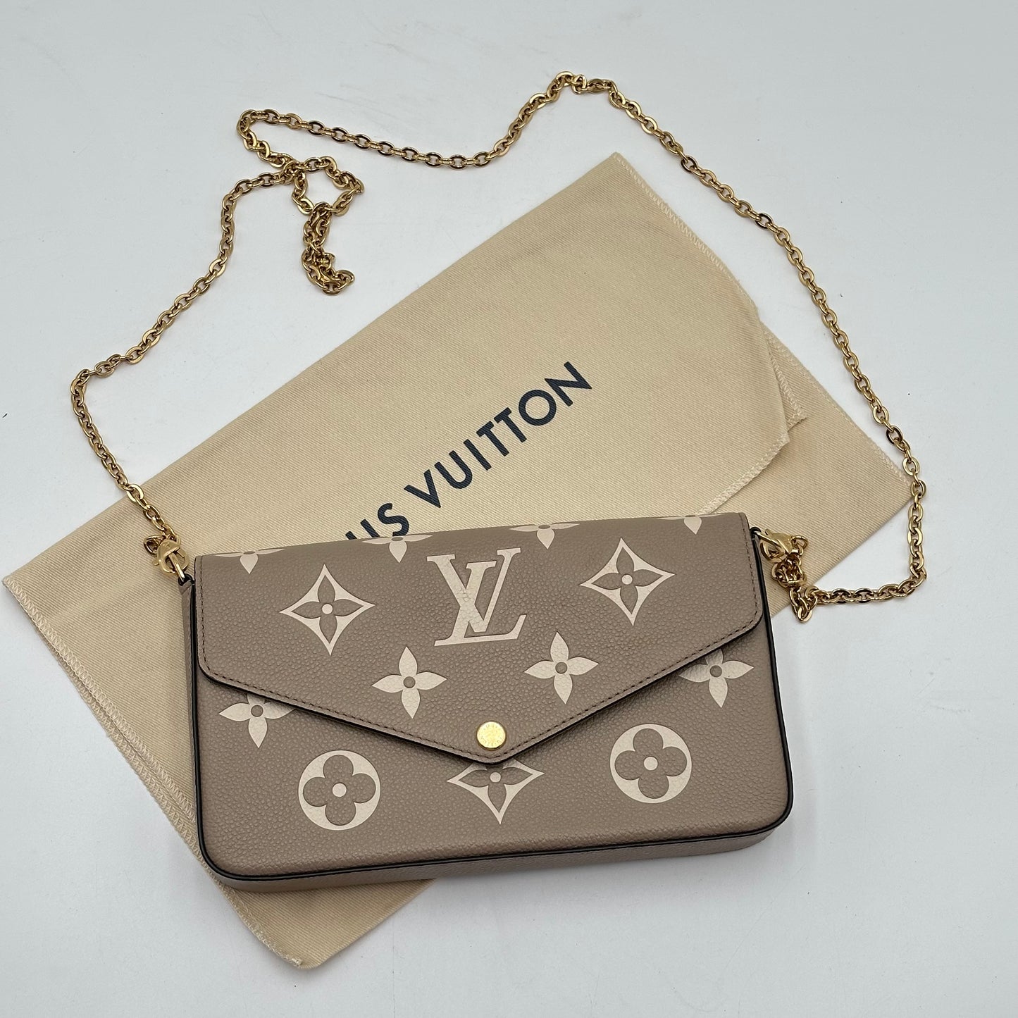 Authentic Louis Vuitton Turtledove Empreinte Felicie Pochette Crossbody