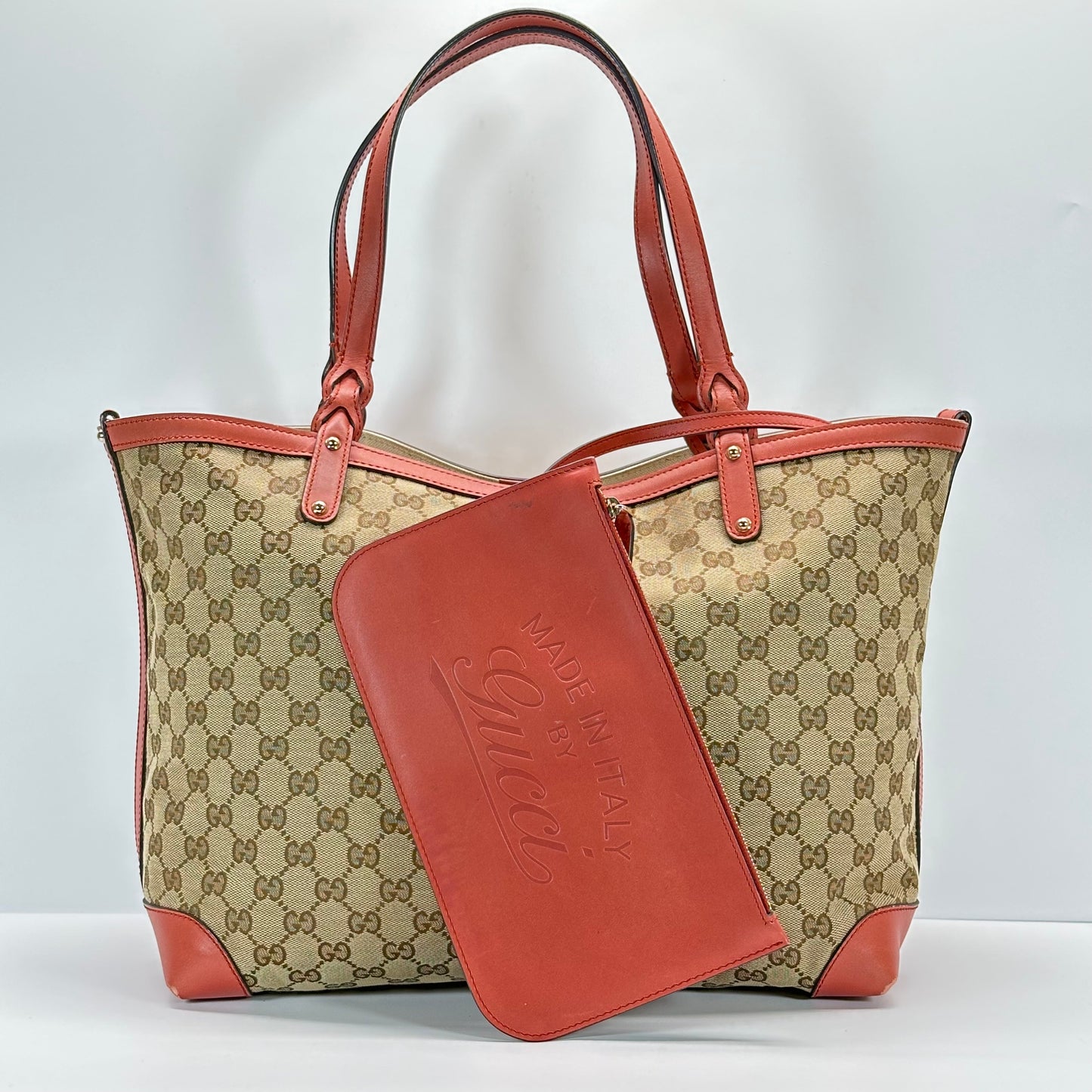 Authentic GUCCI GG Canvas Medium Craft Tote + Wristlet