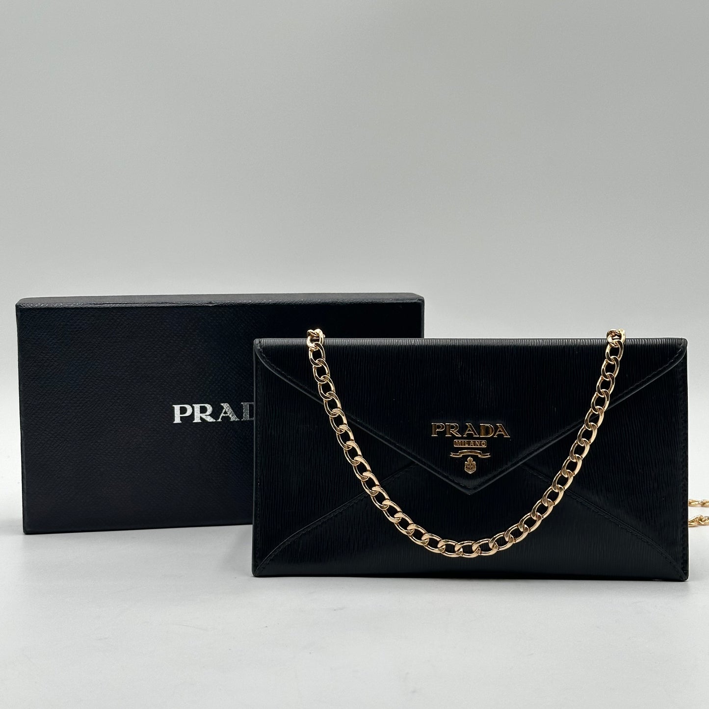 Authentic PRADA Black Saffiano Envelope Crossbody Wallet