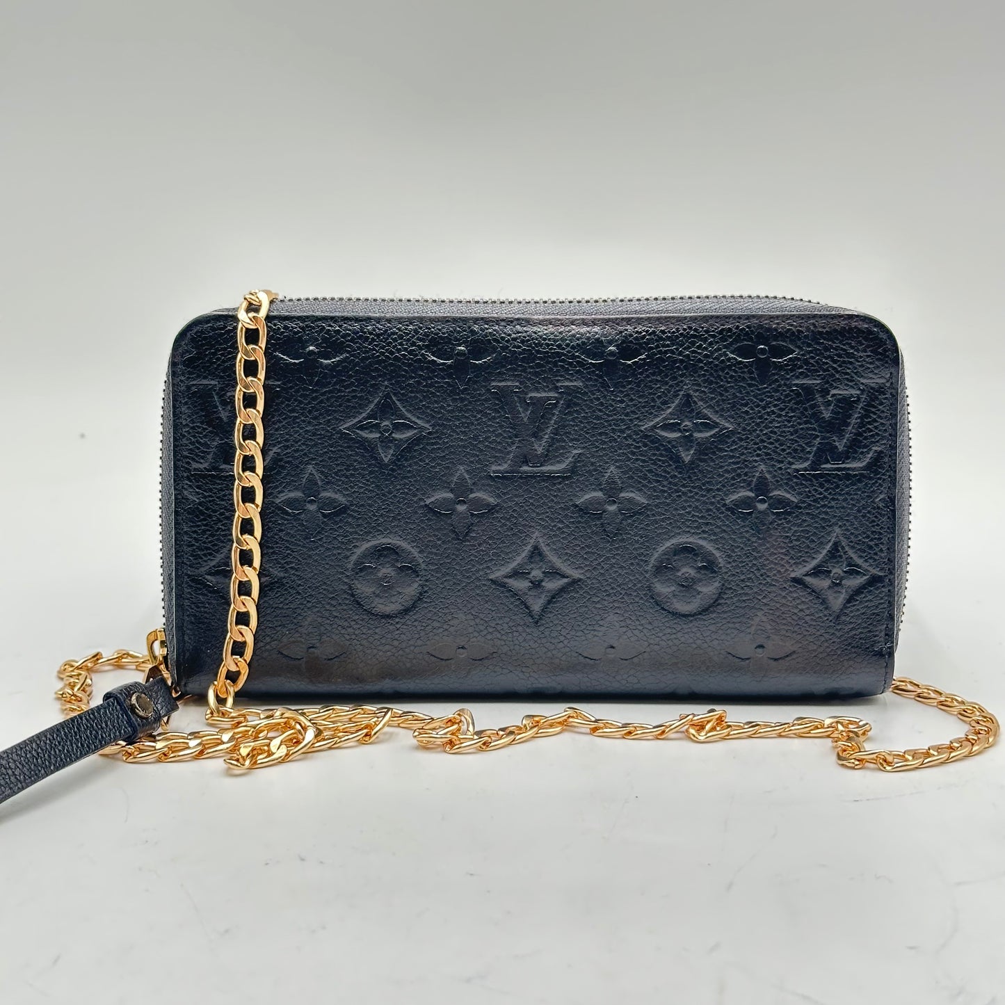 Authentic Louis Vuitton 2011 Black Empreinte Monogram Full Zipper Wallet Crossbody