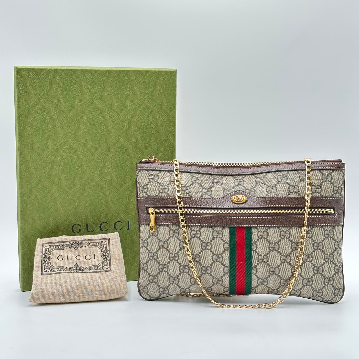 Authentic GUCCI Ophidia Supreme Zipper Clutch Crossbody