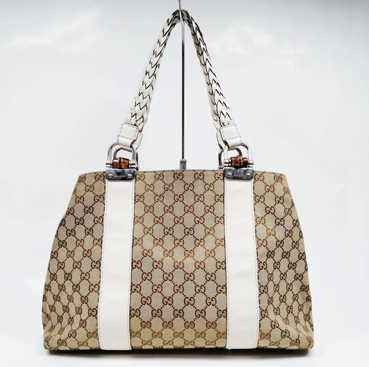 Authentic GUCC Canvas Large Bamboo Bar Tote