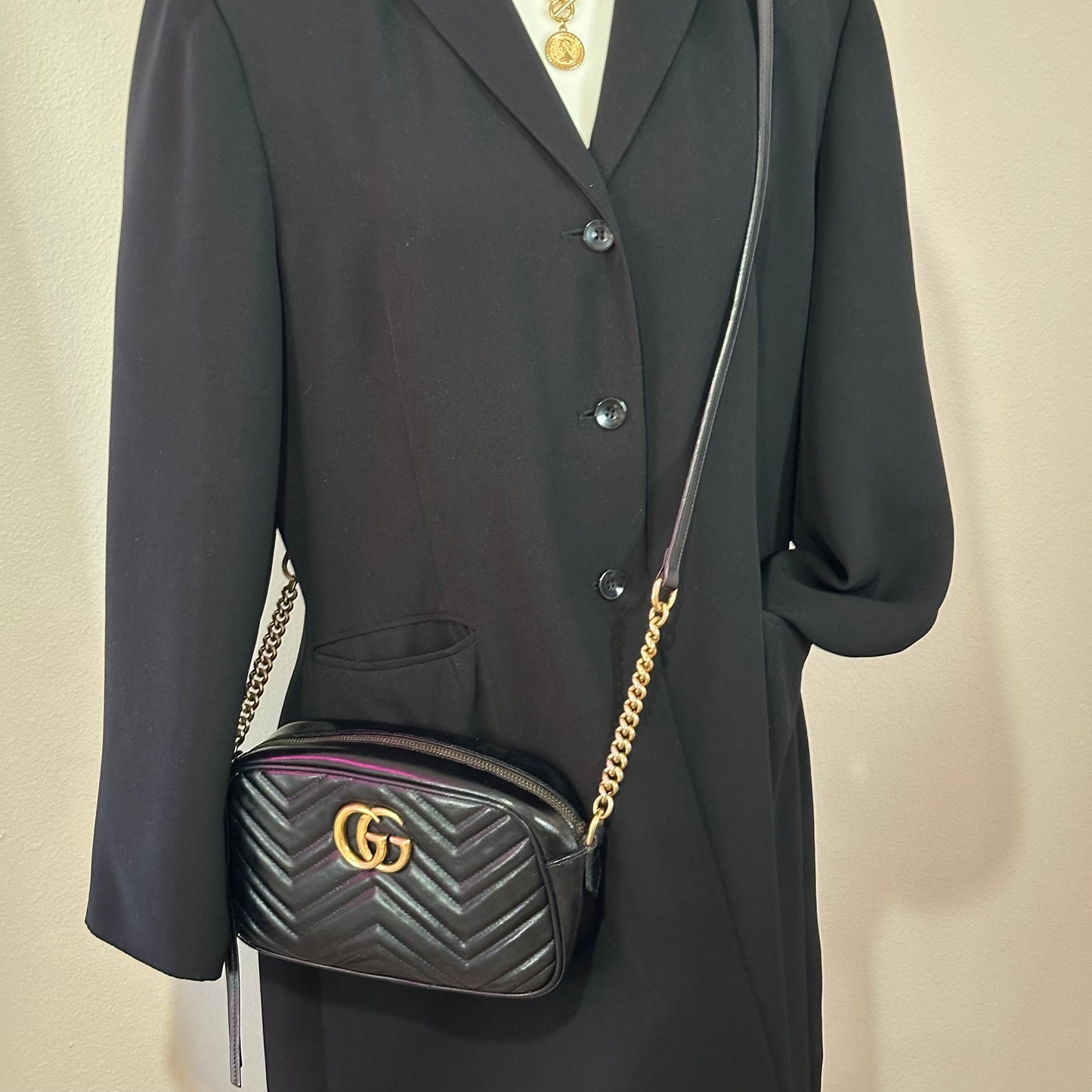 Authentic GUCCI Black Marmont V Stitch Crossbody