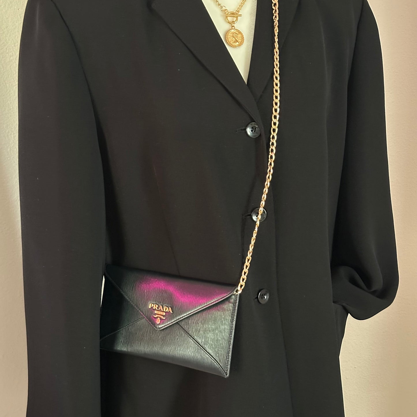 Authentic PRADA Black Saffiano Envelope Crossbody Wallet