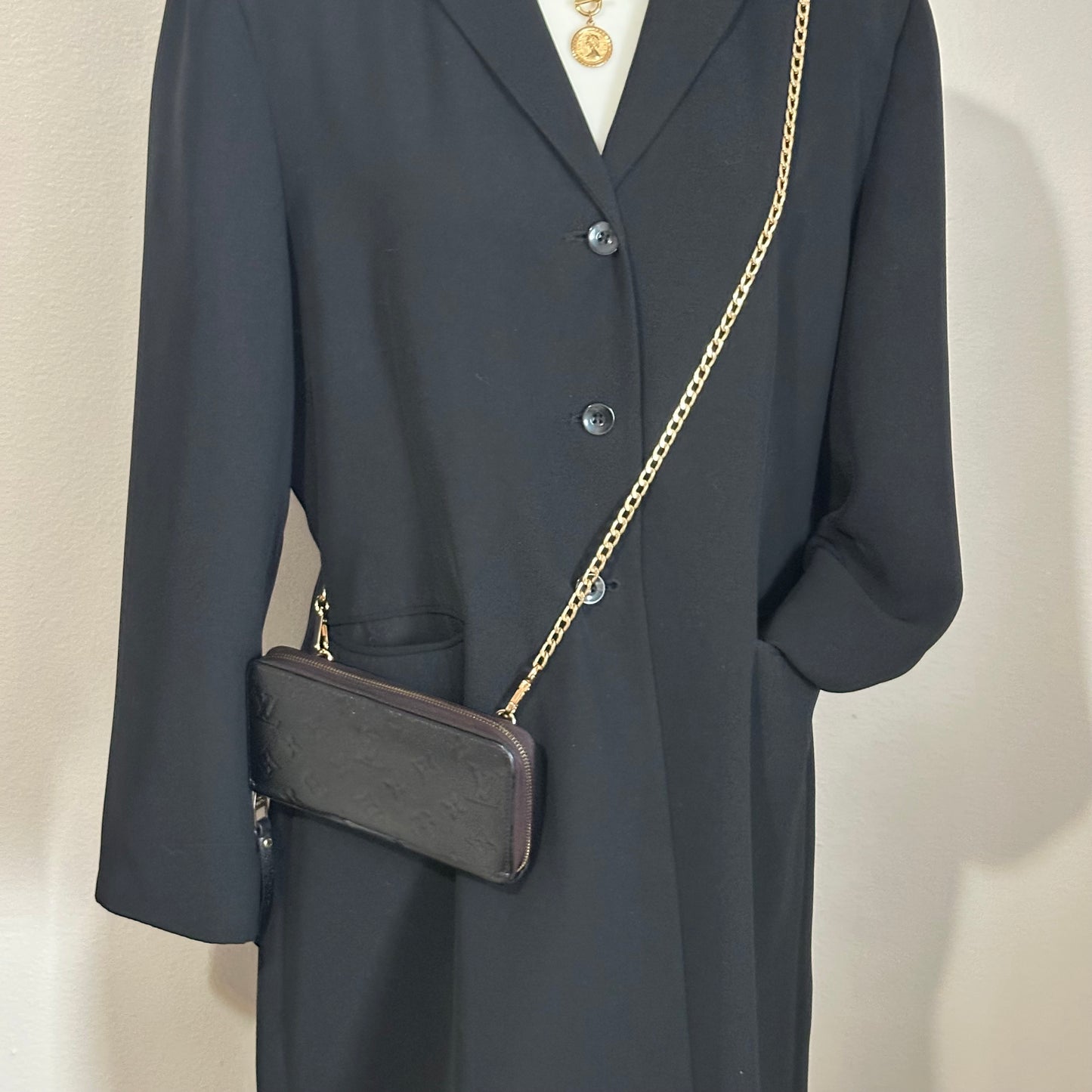 Authentic Louis Vuitton 2013 Black Empreinte Monogram Full Zipper Wallet Crossbody