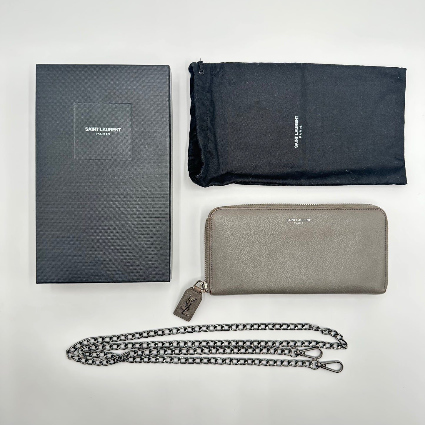 Authentic YSL Gray Rive Gauche Zipper Wallet