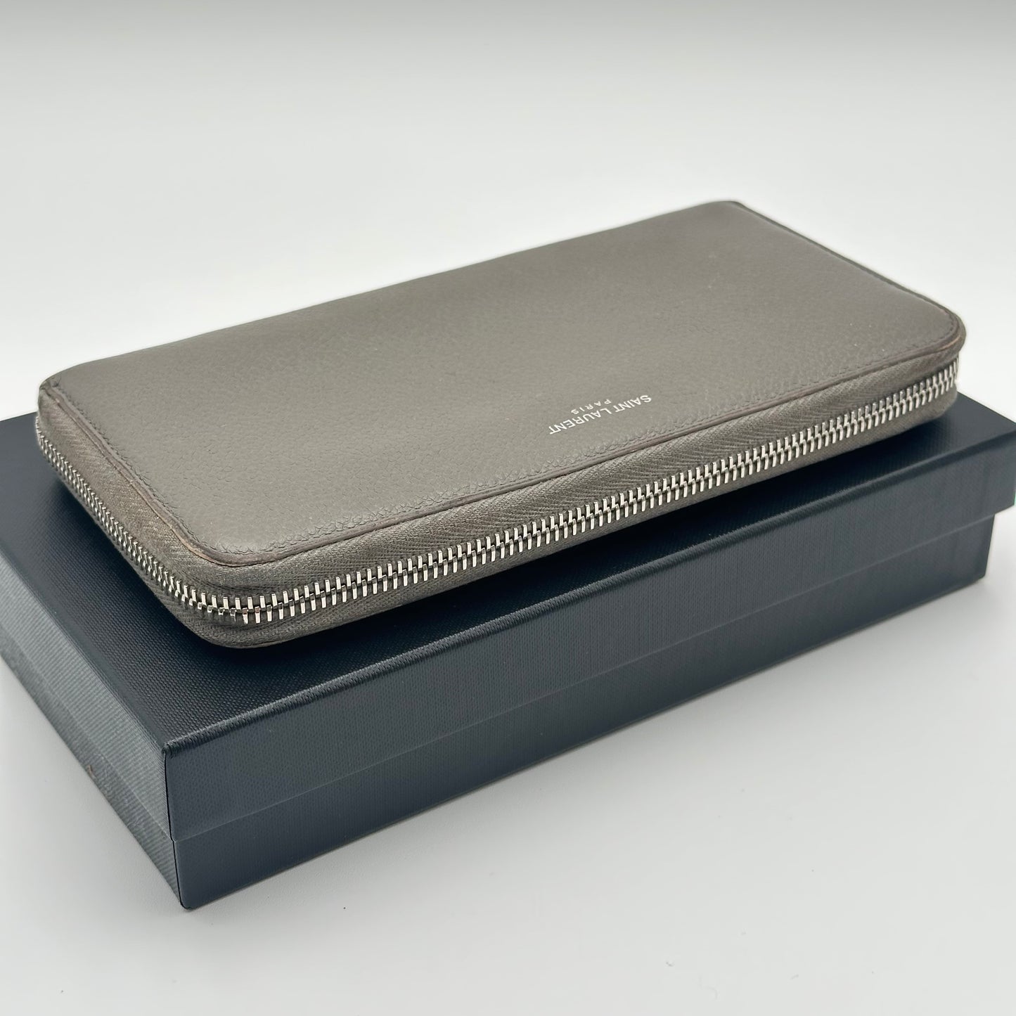 Authentic YSL Gray Rive Gauche Zipper Wallet