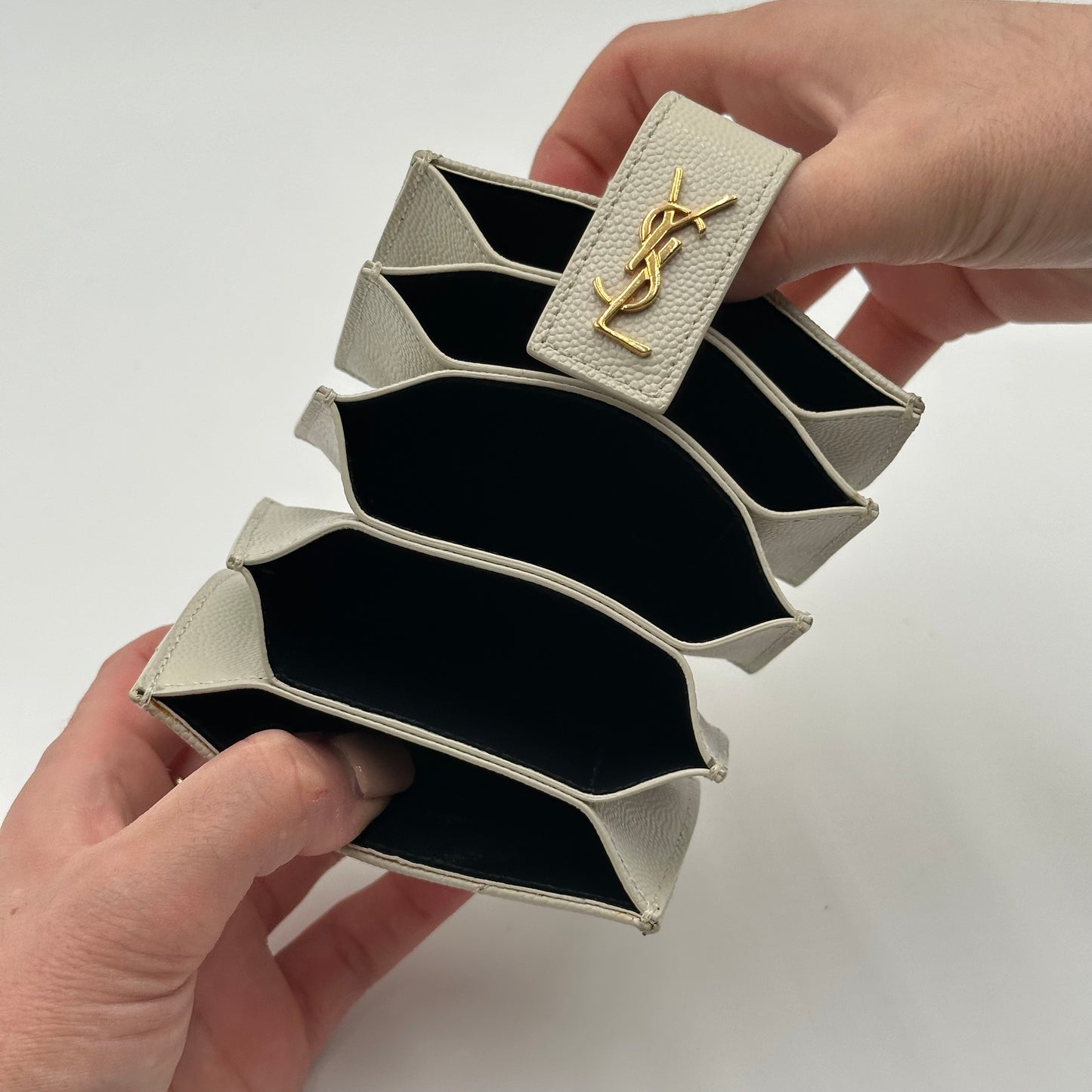 Authentic YSL White Accordion Compact Wallet