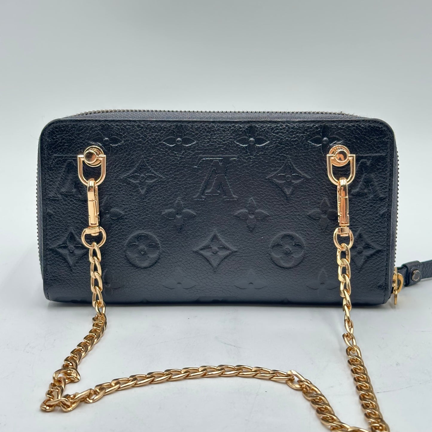 Authentic Louis Vuitton 2011 Black Empreinte Monogram Full Zipper Wallet Crossbody