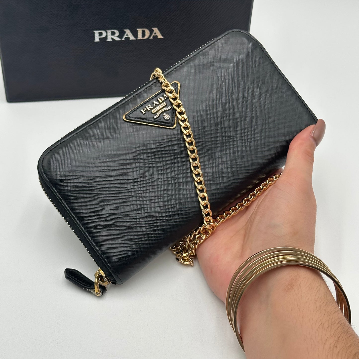 Authentic PRADA Saffiano Triangle Full Zip Wallet