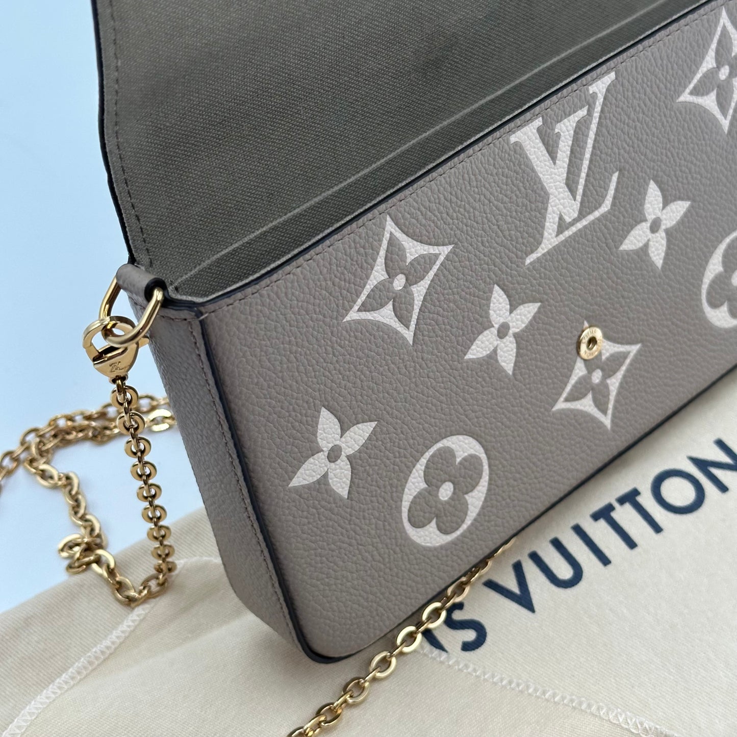 Authentic Louis Vuitton Turtledove Empreinte Felicie Pochette Crossbody