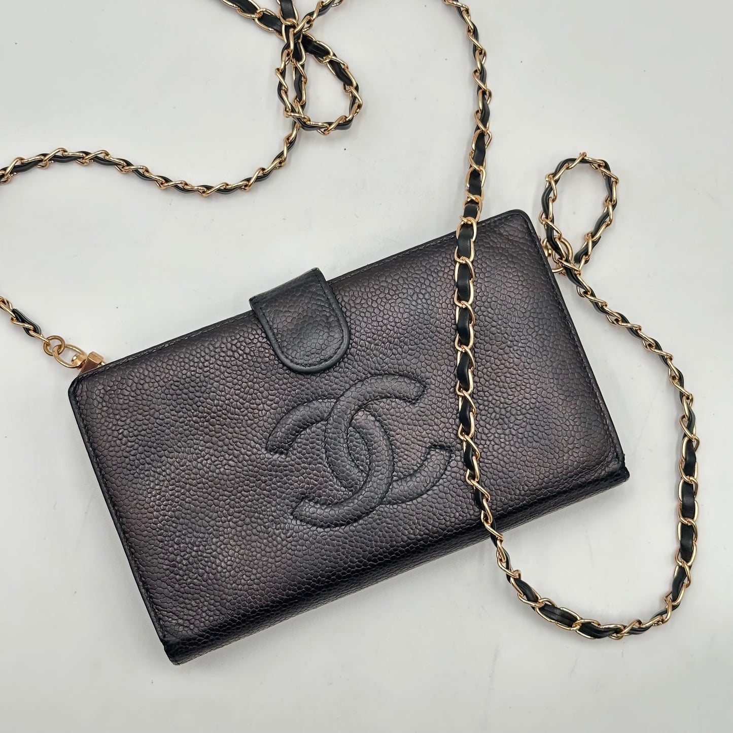 Authentic CHANEL Black Caviar Kisslock Wallet