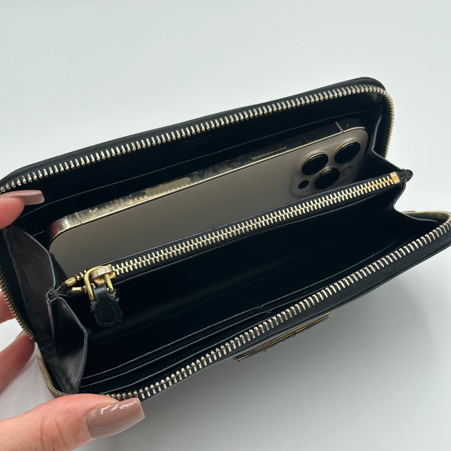 Authentic PRADA Saffiano Triangle Full Zip Wallet