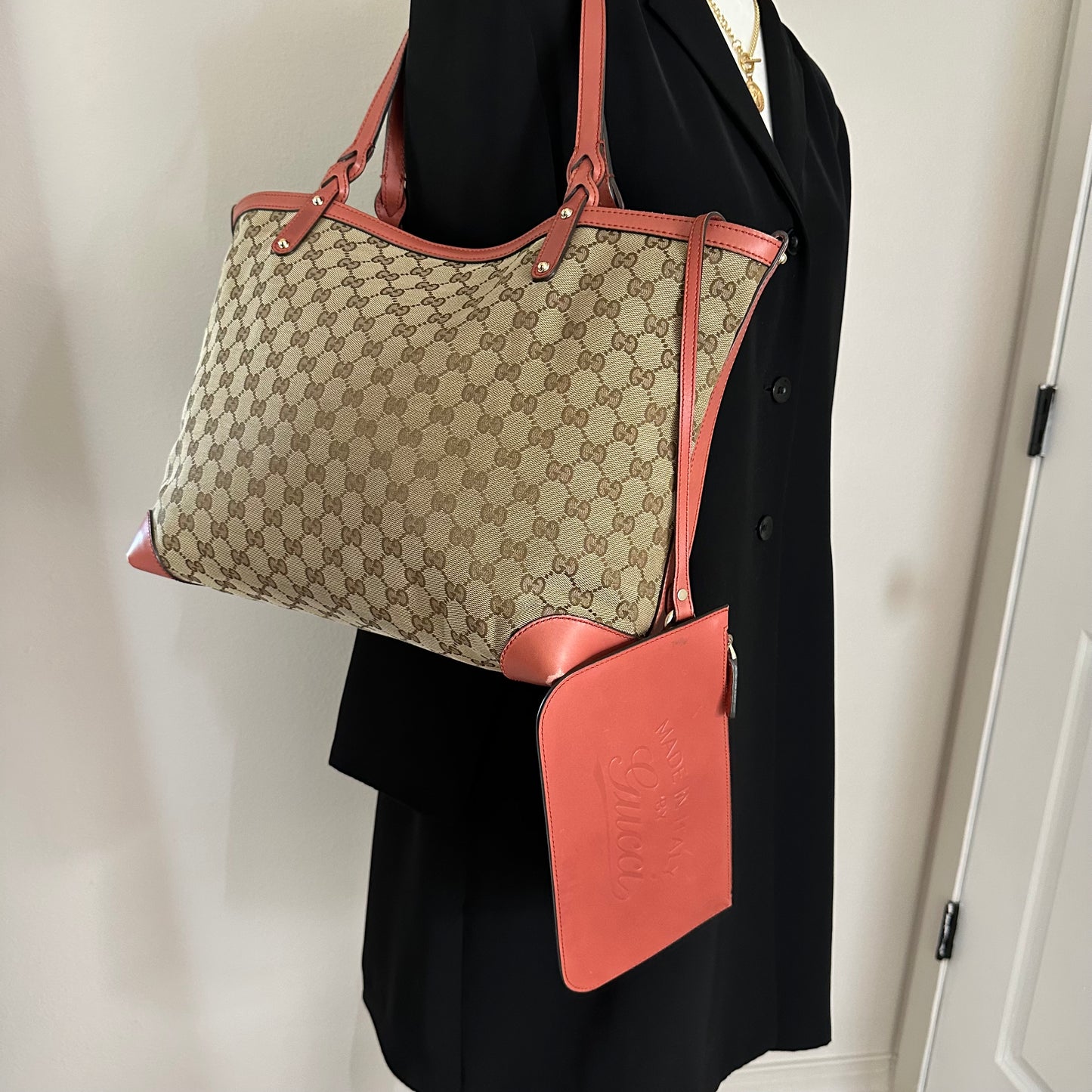 Authentic GUCCI GG Canvas Medium Craft Tote + Wristlet