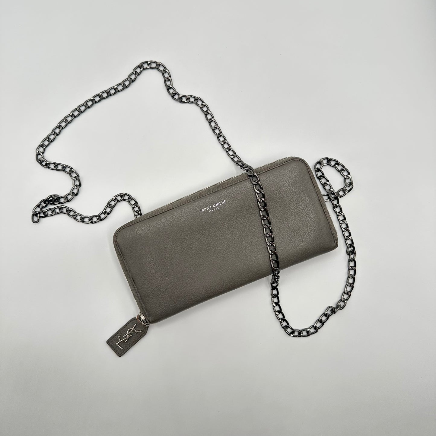 Authentic YSL Gray Rive Gauche Zipper Wallet