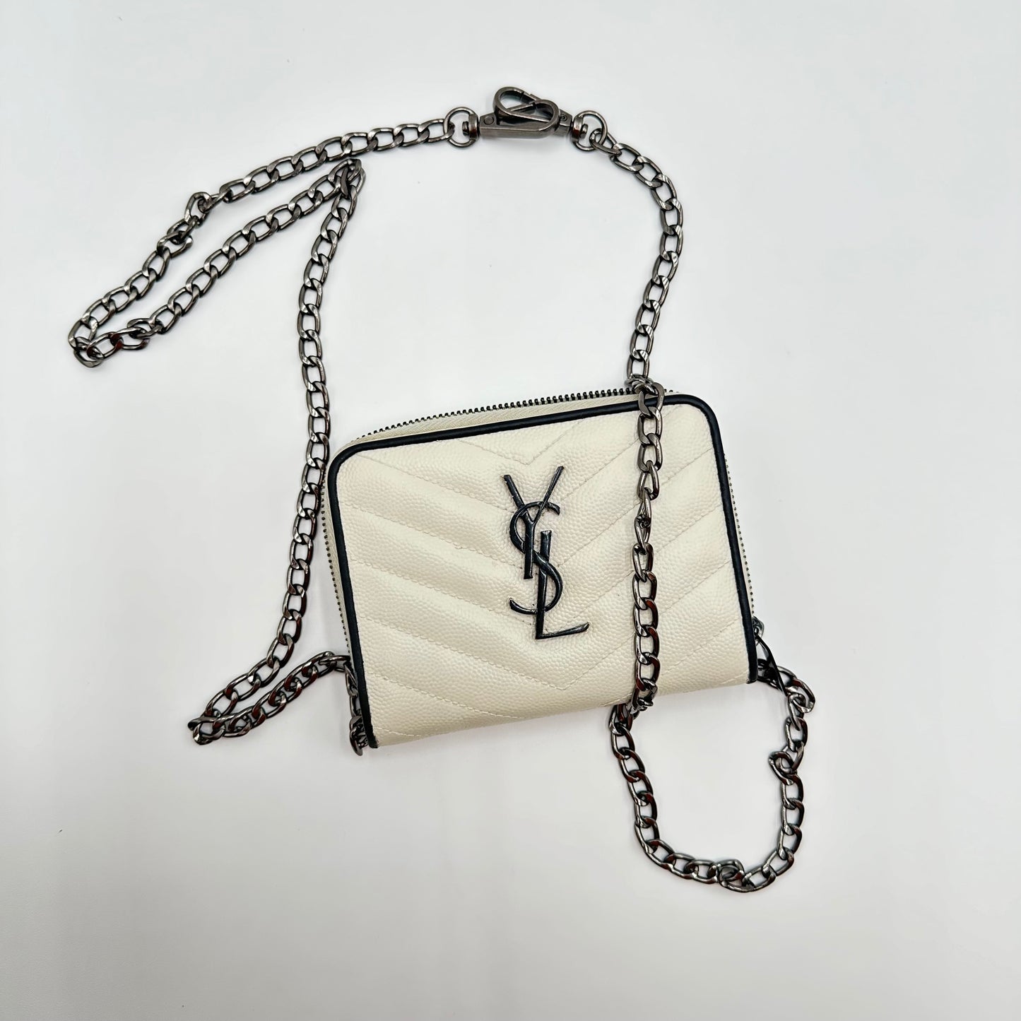 Authentic YSL White Matelasse Compact Wallet
