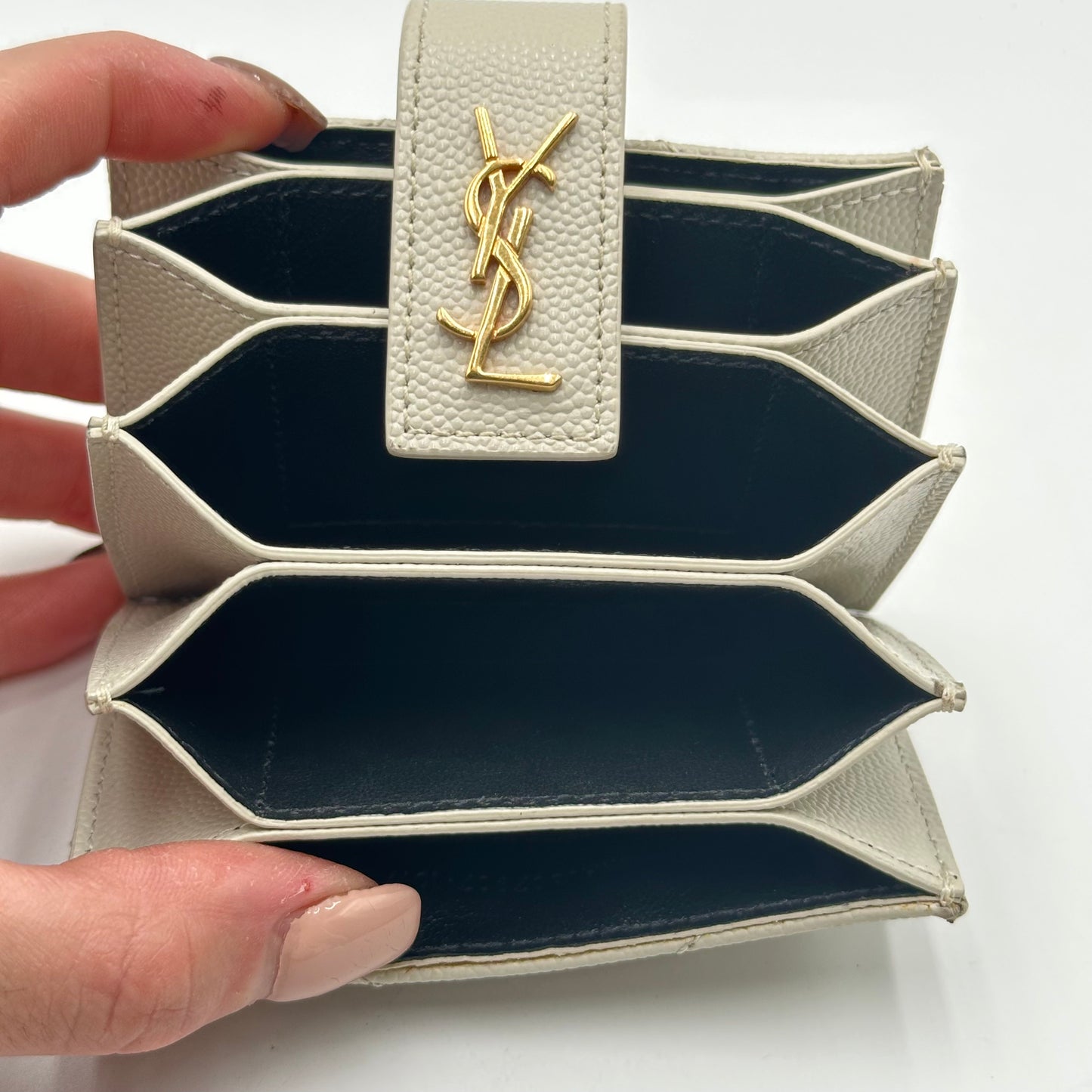 Authentic YSL White Accordion Compact Wallet