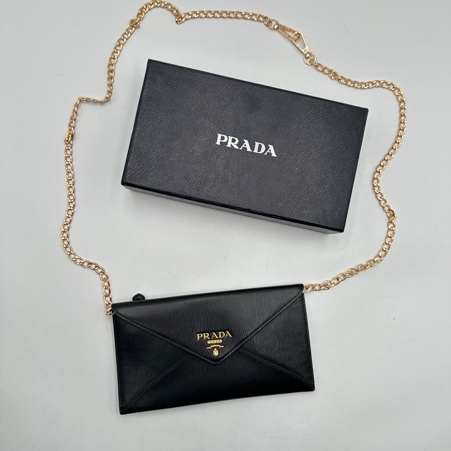 Authentic PRADA Black Saffiano Envelope Crossbody Wallet