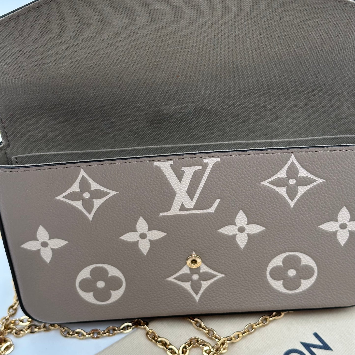 Authentic Louis Vuitton Turtledove Empreinte Felicie Pochette Crossbody