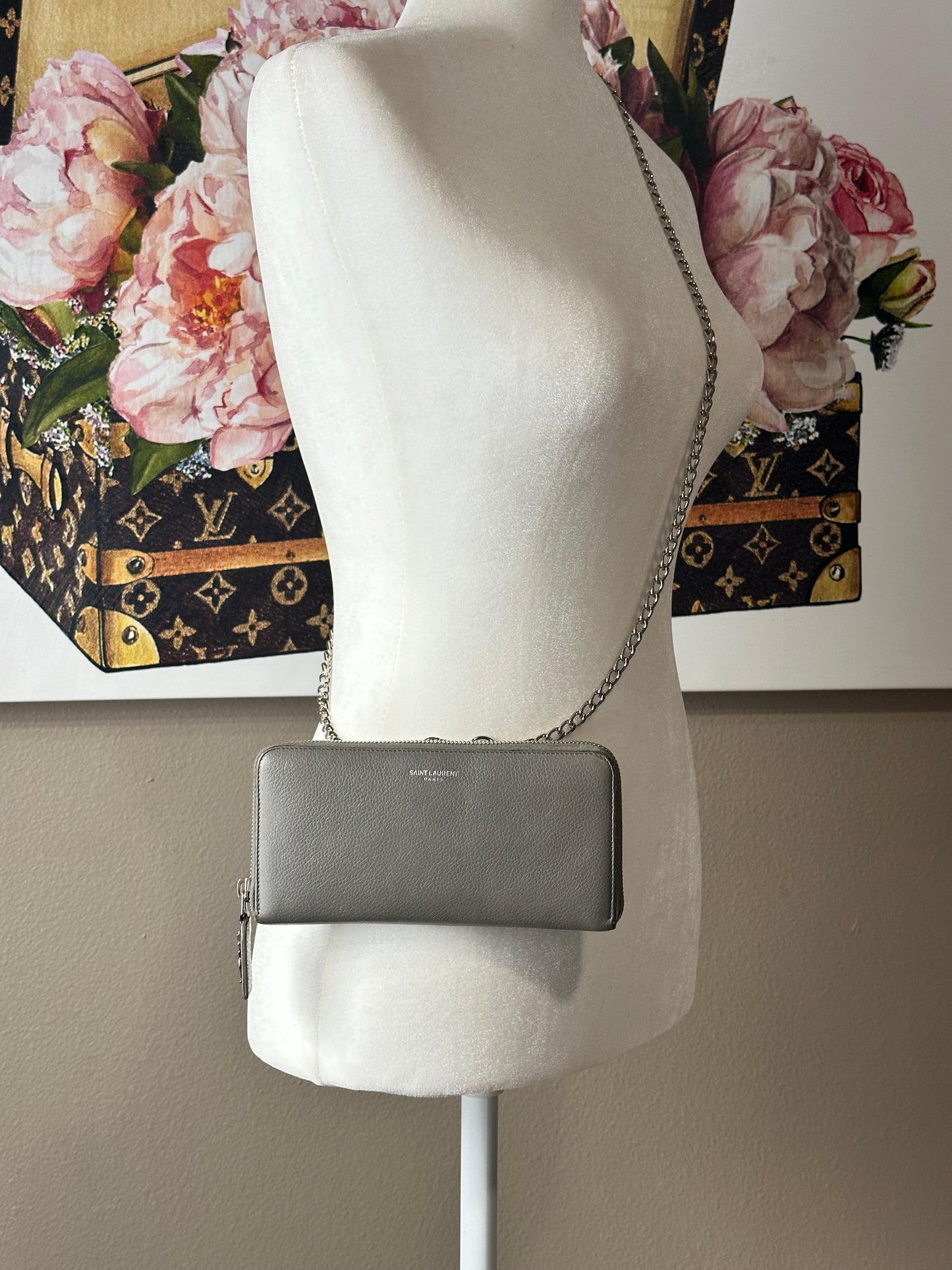 Authentic YSL Gray Rive Gauche Zipper Wallet