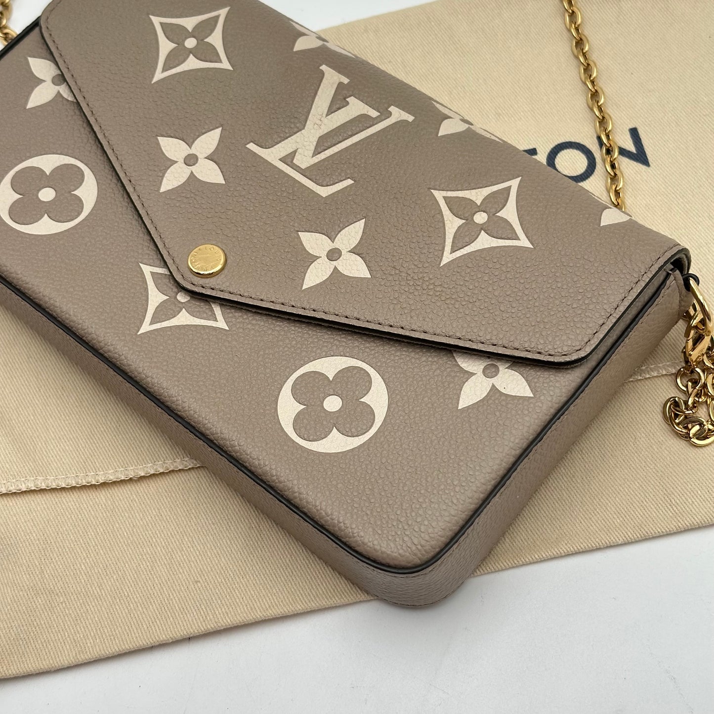 Authentic Louis Vuitton Turtledove Empreinte Felicie Pochette Crossbody