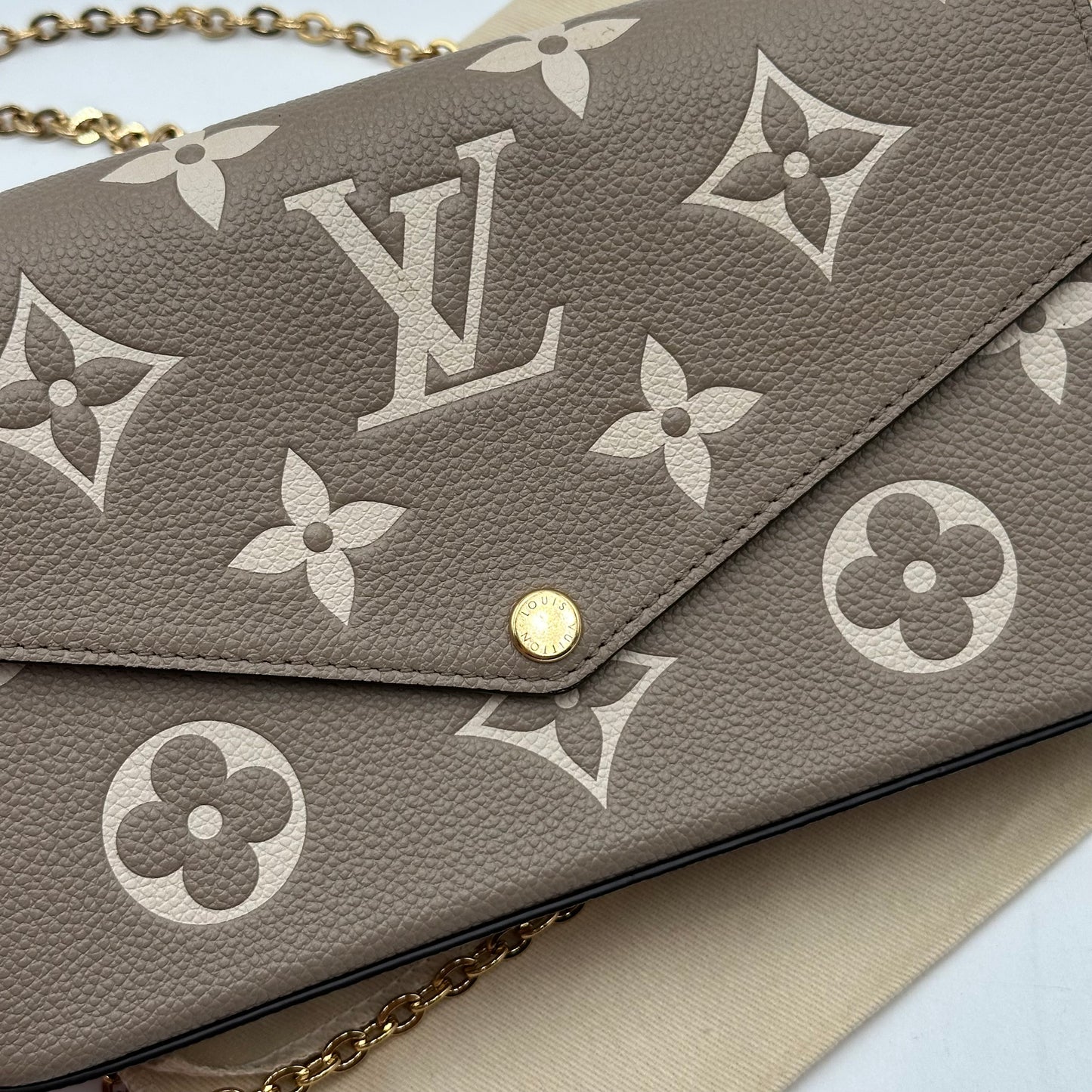 Authentic Louis Vuitton Turtledove Empreinte Felicie Pochette Crossbody