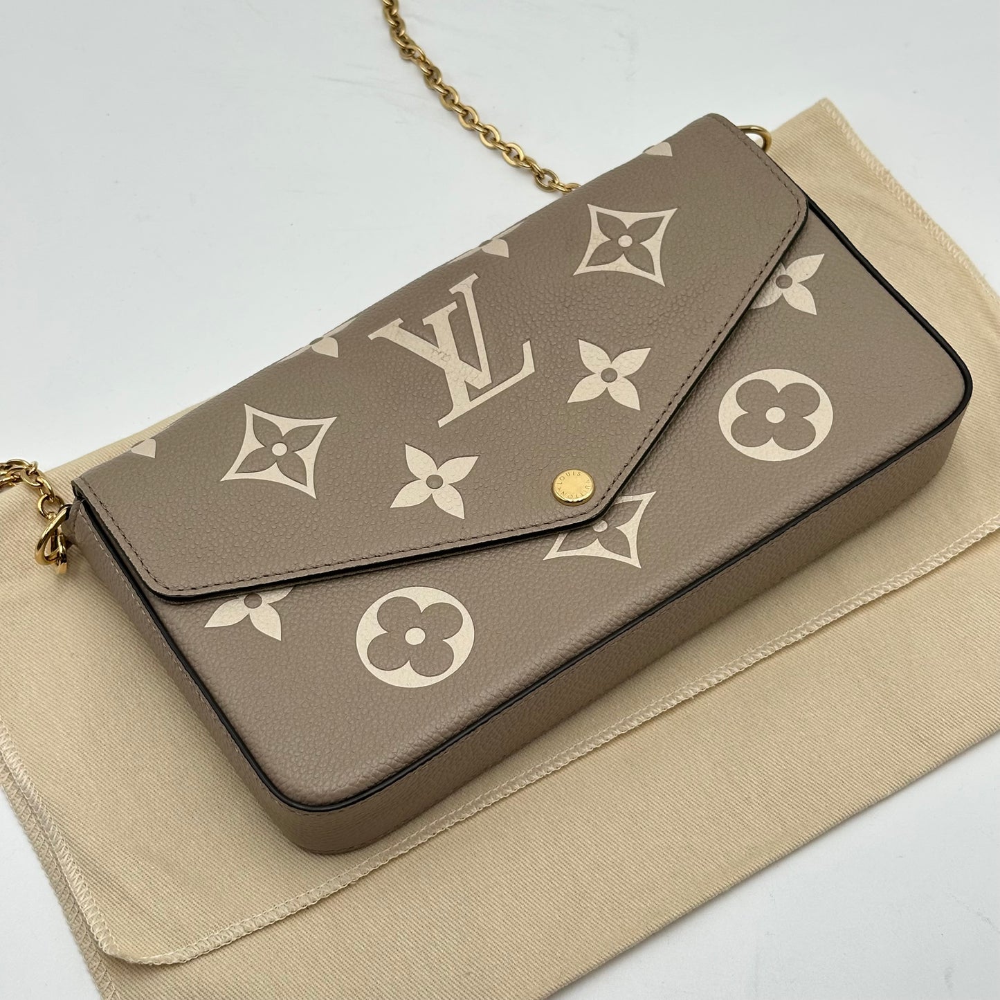 Authentic Louis Vuitton Turtledove Empreinte Felicie Pochette Crossbody