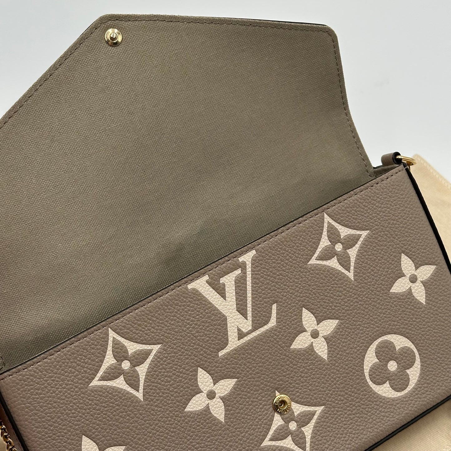 Authentic Louis Vuitton Turtledove Empreinte Felicie Pochette Crossbody