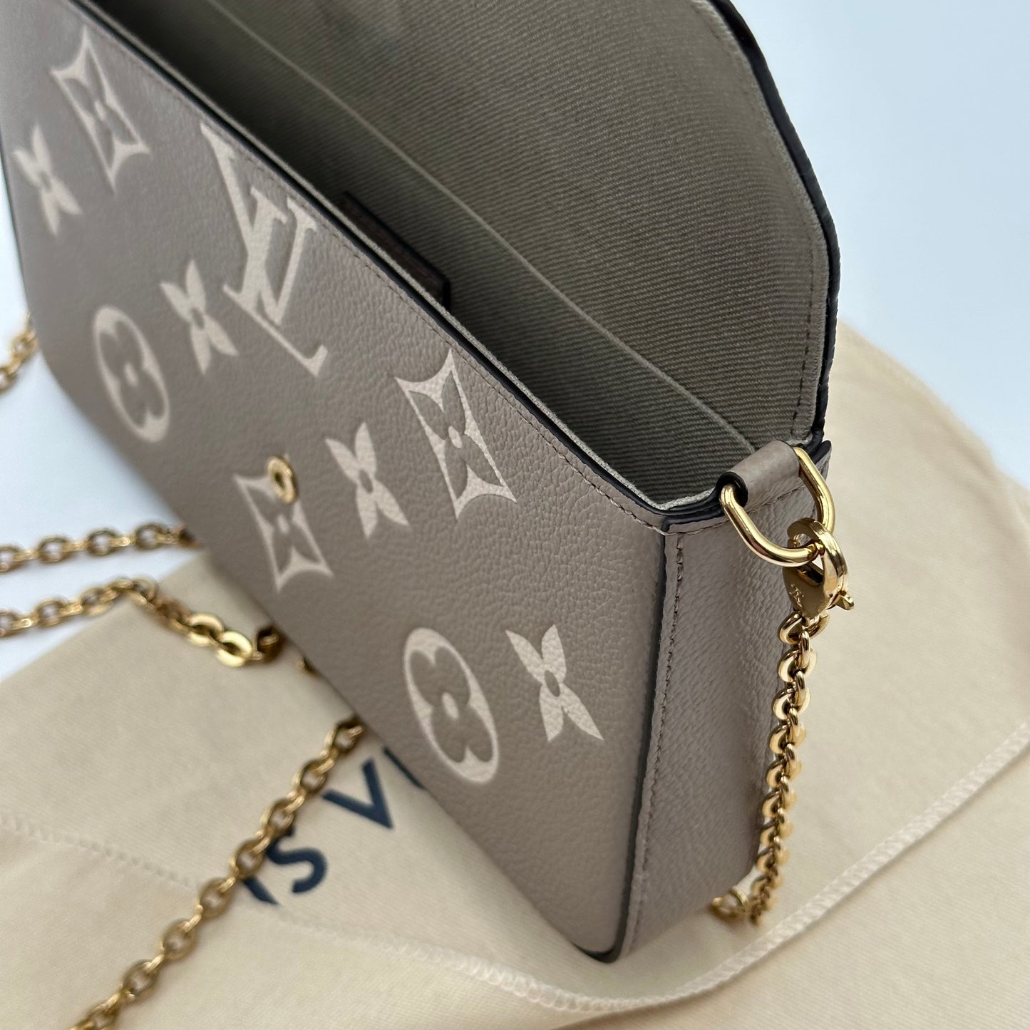 Authentic Louis Vuitton Turtledove Empreinte Felicie Pochette Crossbody