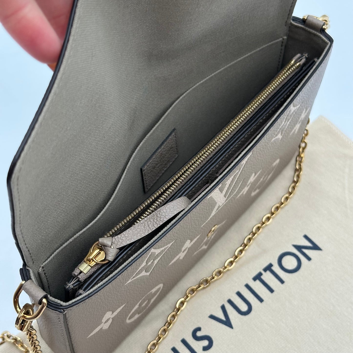 Authentic Louis Vuitton Turtledove Empreinte Felicie Pochette Crossbody