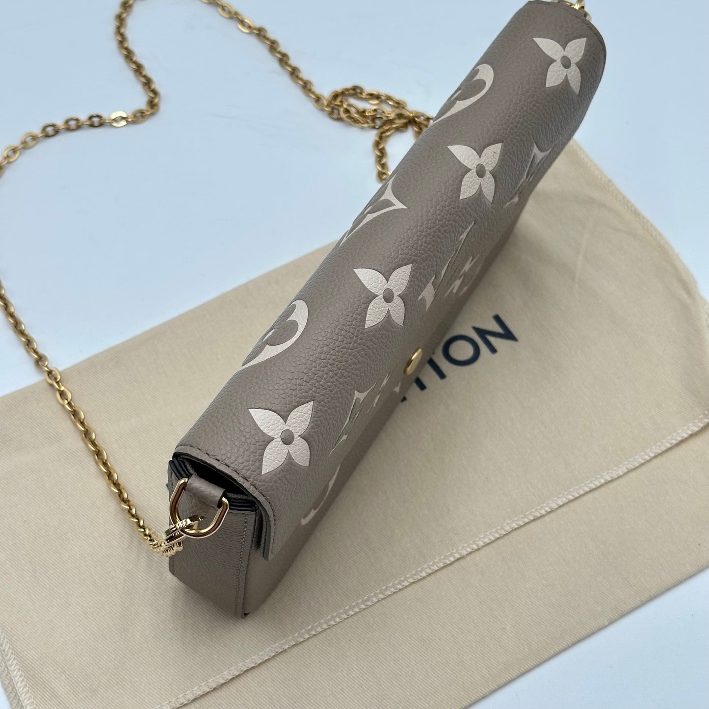 Authentic Louis Vuitton Turtledove Empreinte Felicie Pochette Crossbody