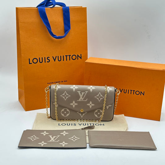 Authentic Louis Vuitton Turtledove Empreinte Felicie Pochette Crossbody