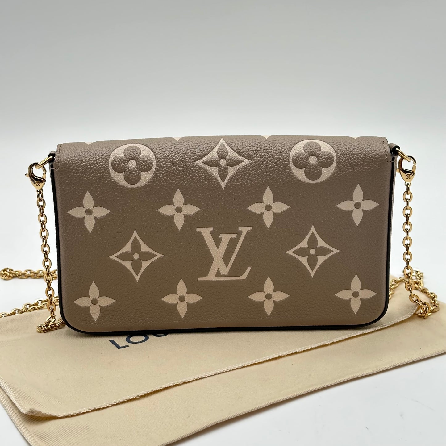 Authentic Louis Vuitton Turtledove Empreinte Felicie Pochette Crossbody