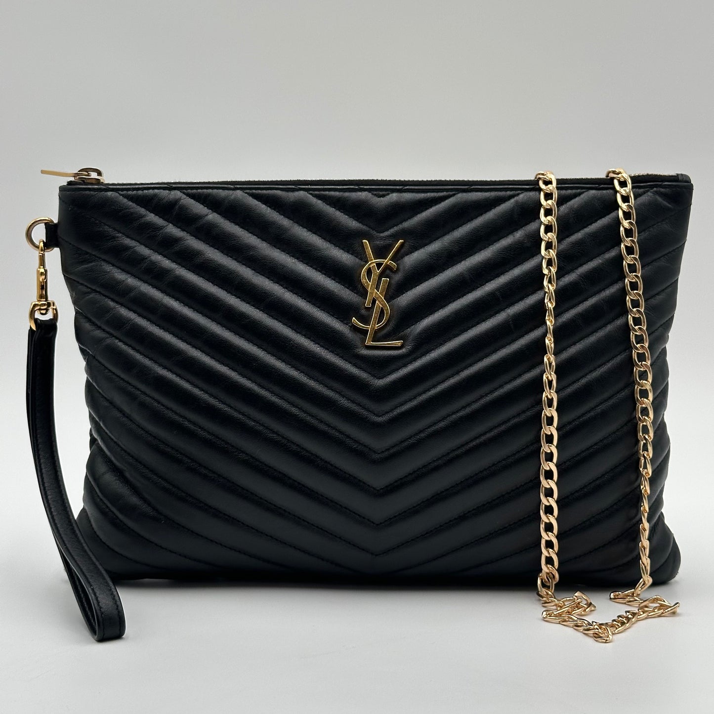 Authentic YSL Matelasse Cassandre Zipper Clutch Crossbody