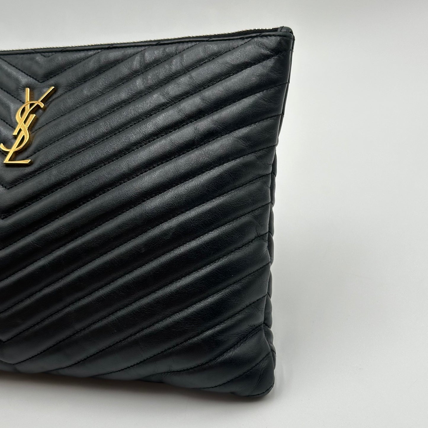 Authentic YSL Matelasse Cassandre Zipper Clutch Crossbody