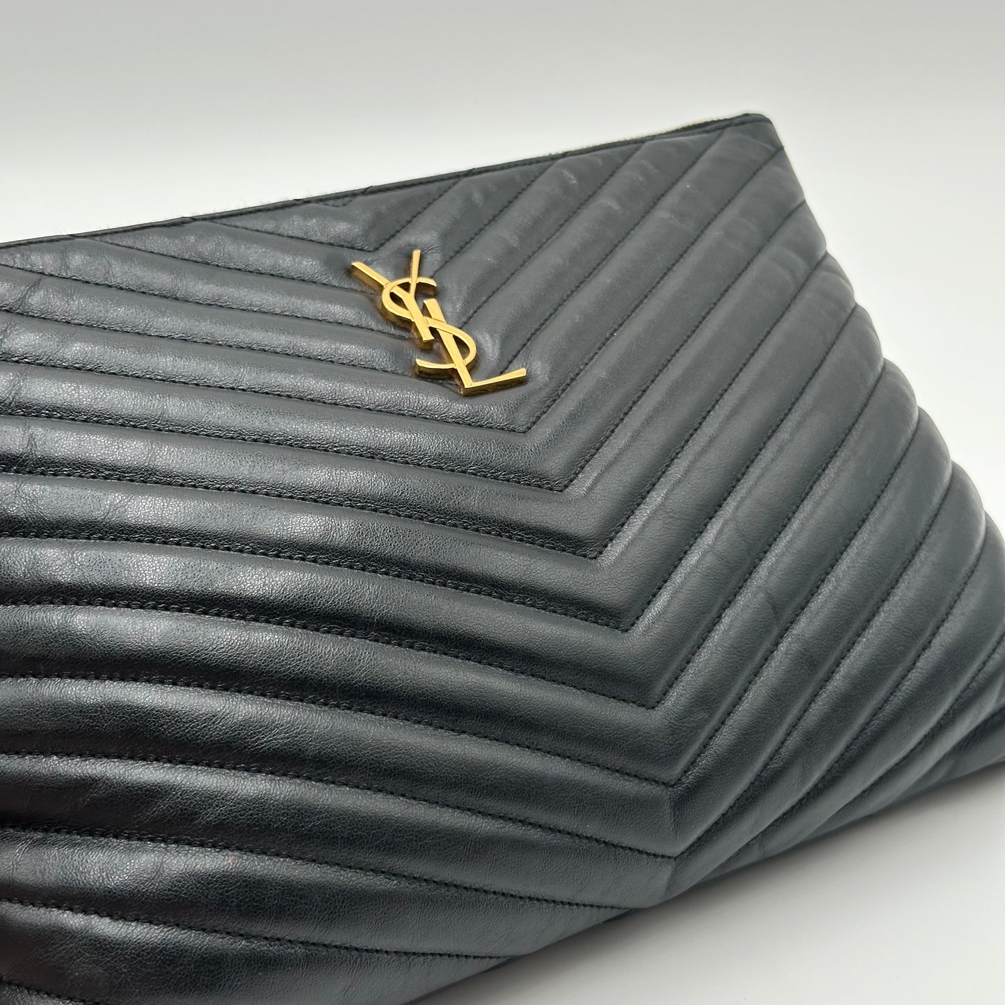 Authentic YSL Matelasse Cassandre Zipper Clutch Crossbody