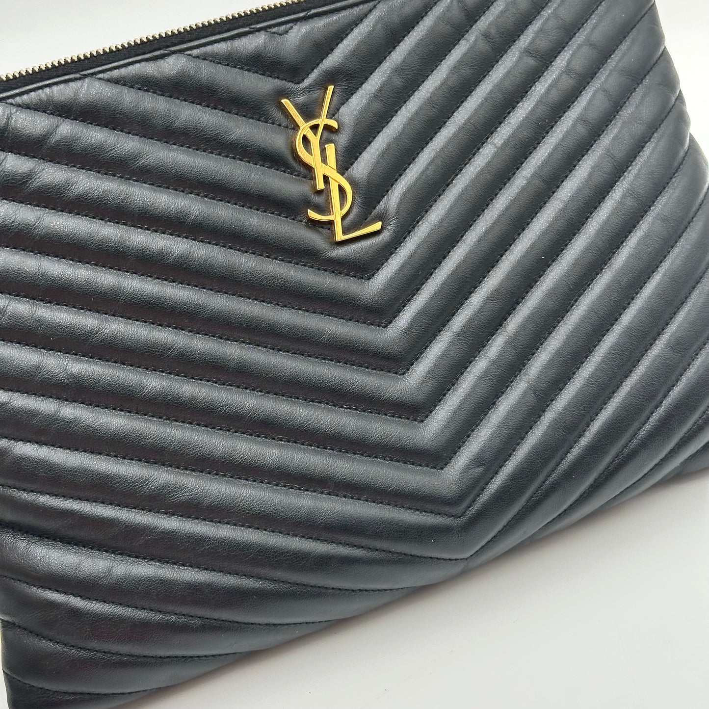Authentic YSL Matelasse Cassandre Zipper Clutch Crossbody