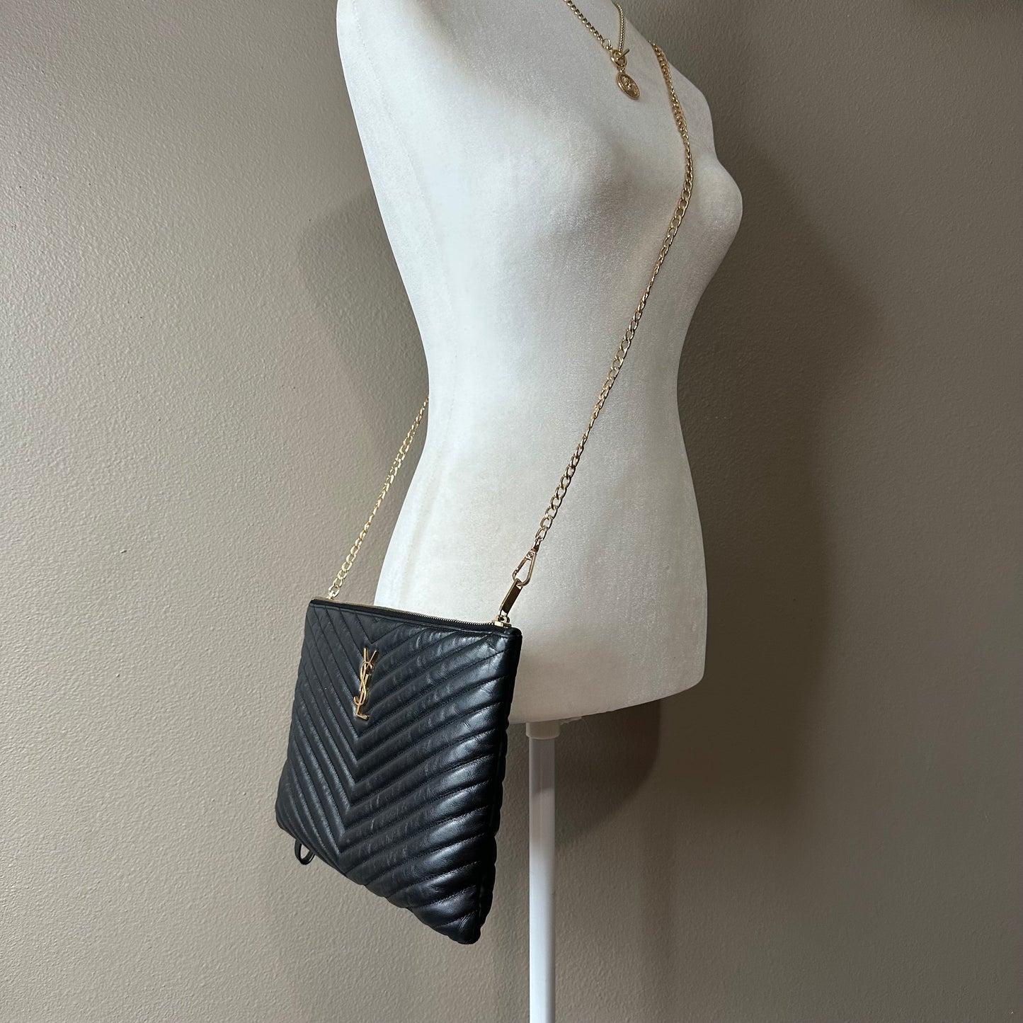 Authentic YSL Matelasse Cassandre Zipper Clutch Crossbody