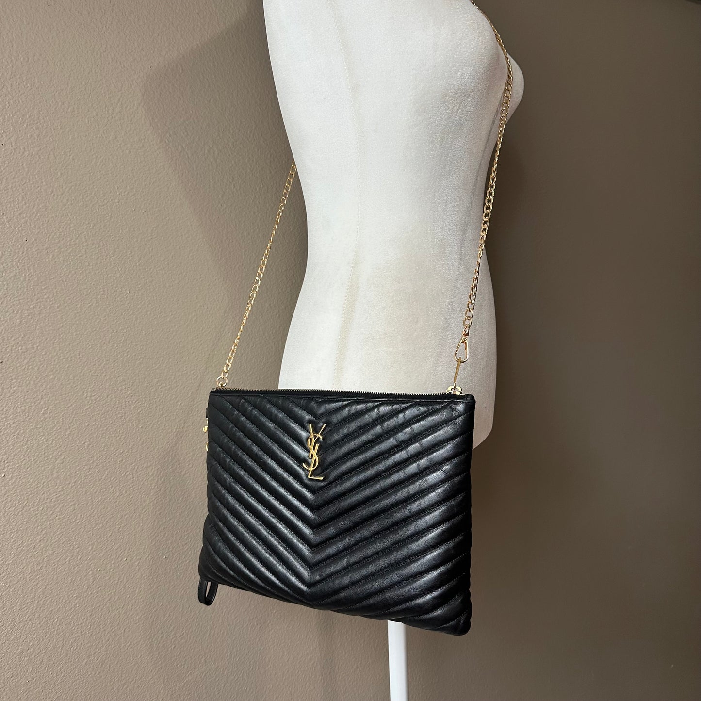 Authentic YSL Matelasse Cassandre Zipper Clutch Crossbody