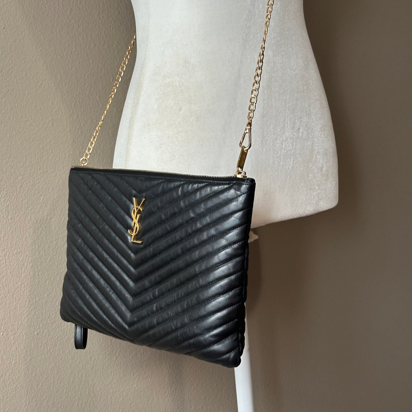 Authentic YSL Matelasse Cassandre Zipper Clutch Crossbody